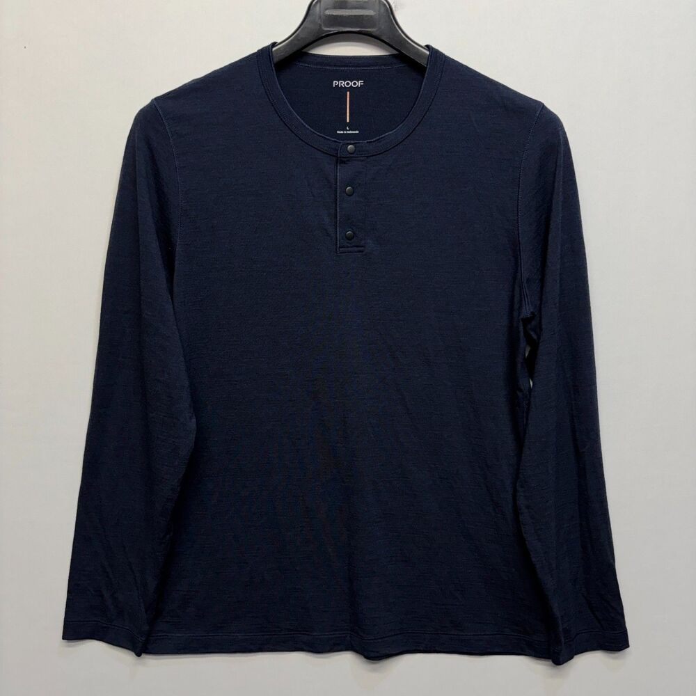 Proof Men Merino Wool Blend Henley T-Shirt Top Shirt Size Large C097 -19